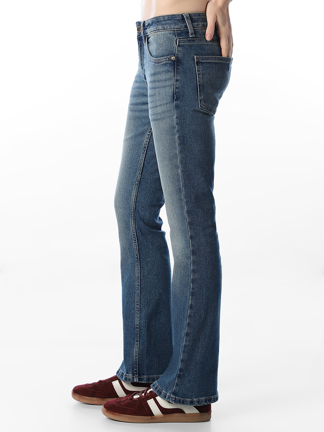Blue Mid Rise Flared Jeans