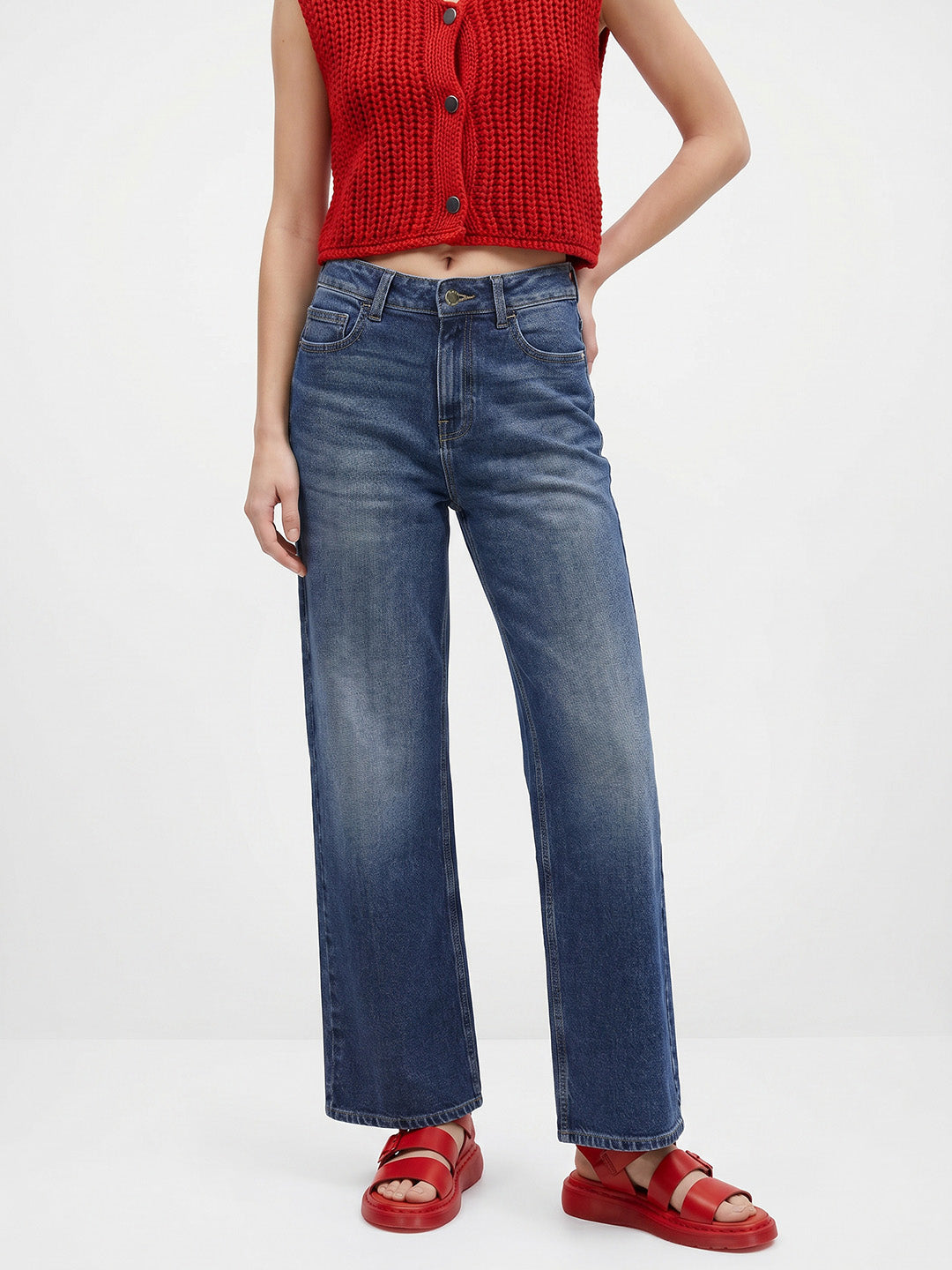 Washed Straight Fit Jeans