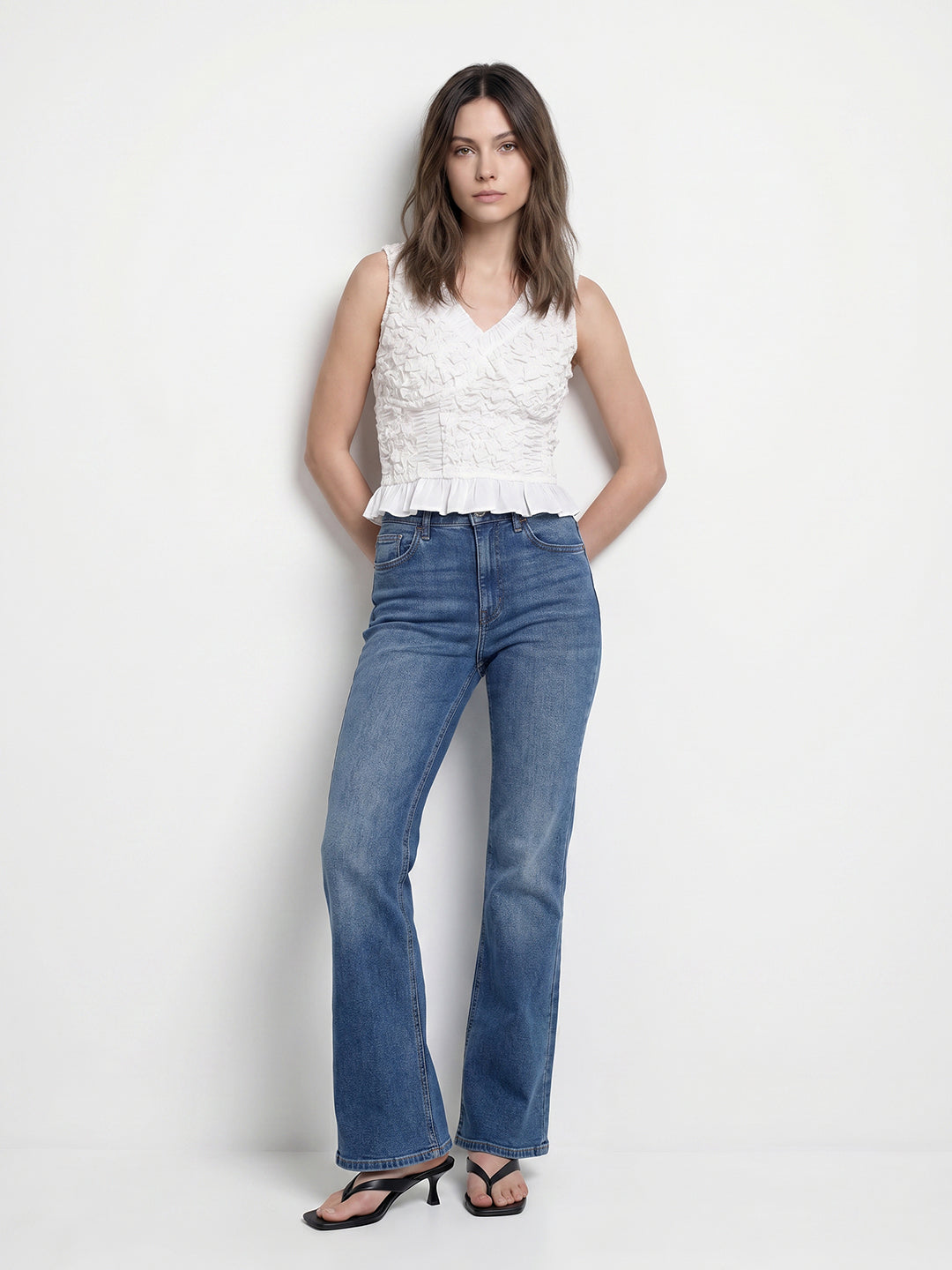 Blue High Rise Flared Jeans