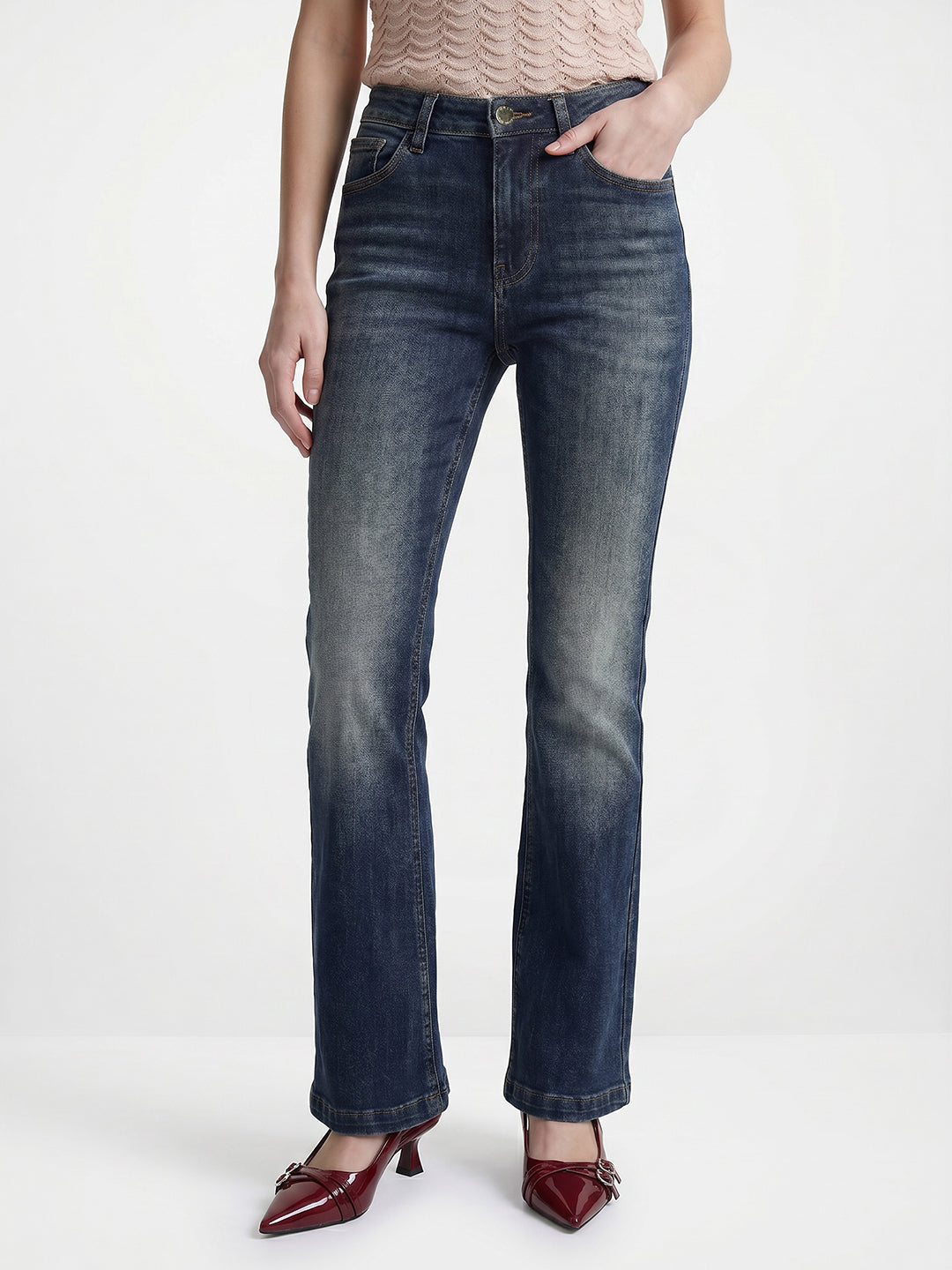 Dark Blue High Rise Flared Jeans
