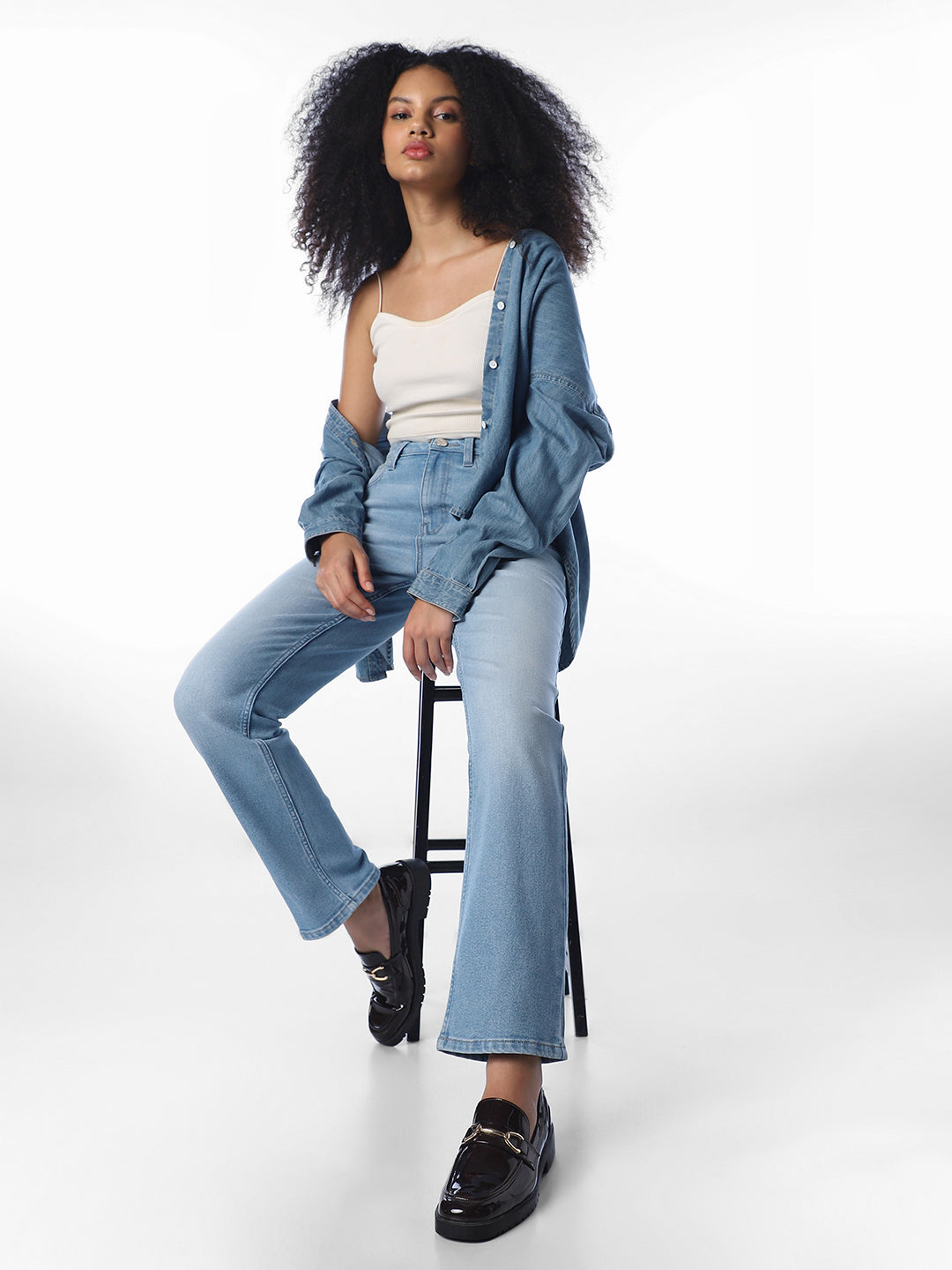 Light Blue High Rise Straight Fit Jeans