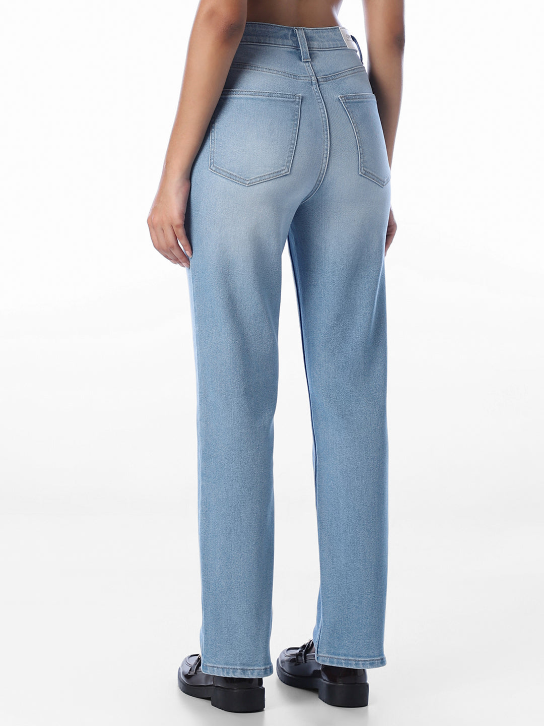 Light Blue High Rise Straight Fit Jeans