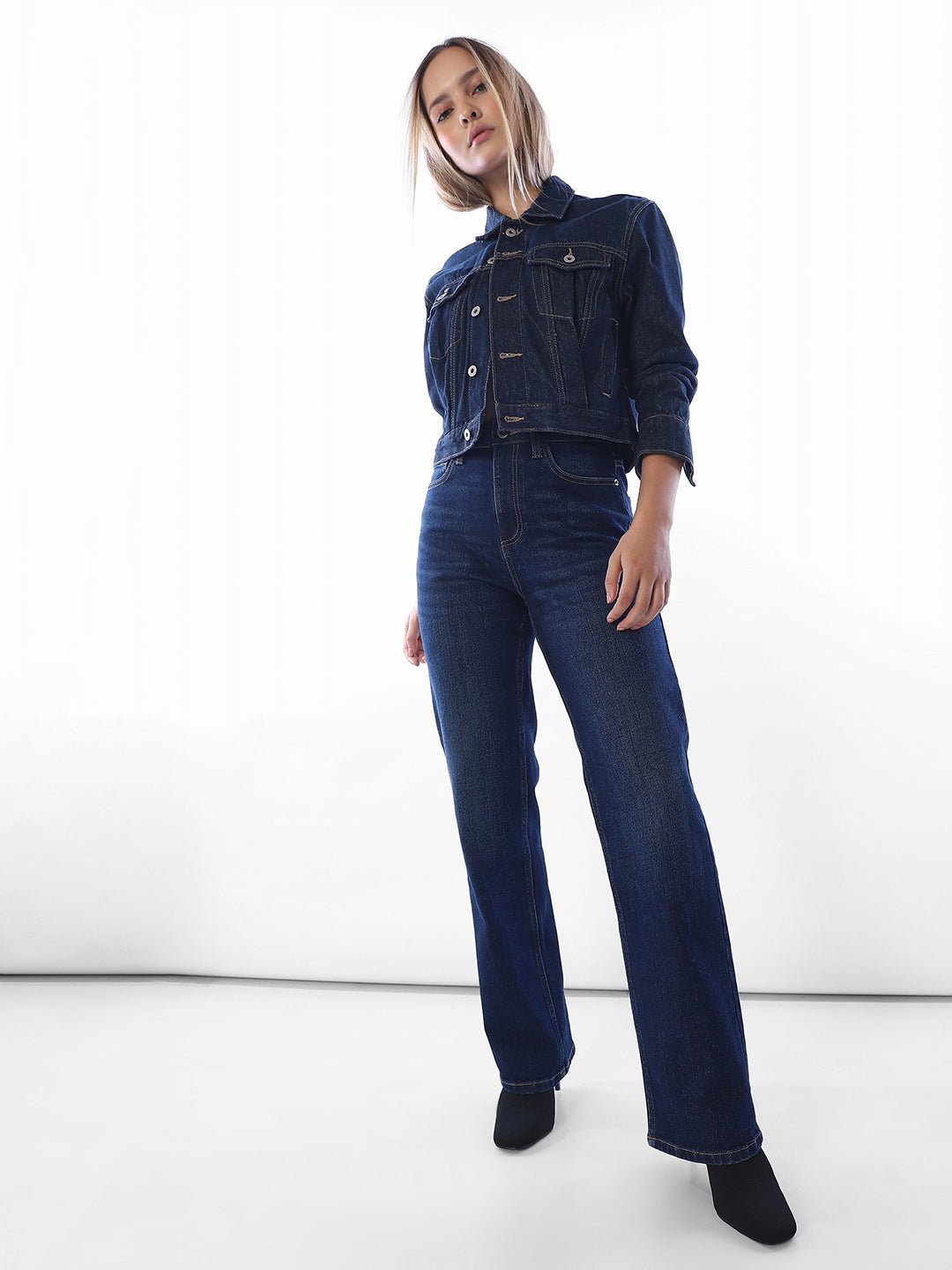 Dark Blue High Rise Straight Fit Jeans