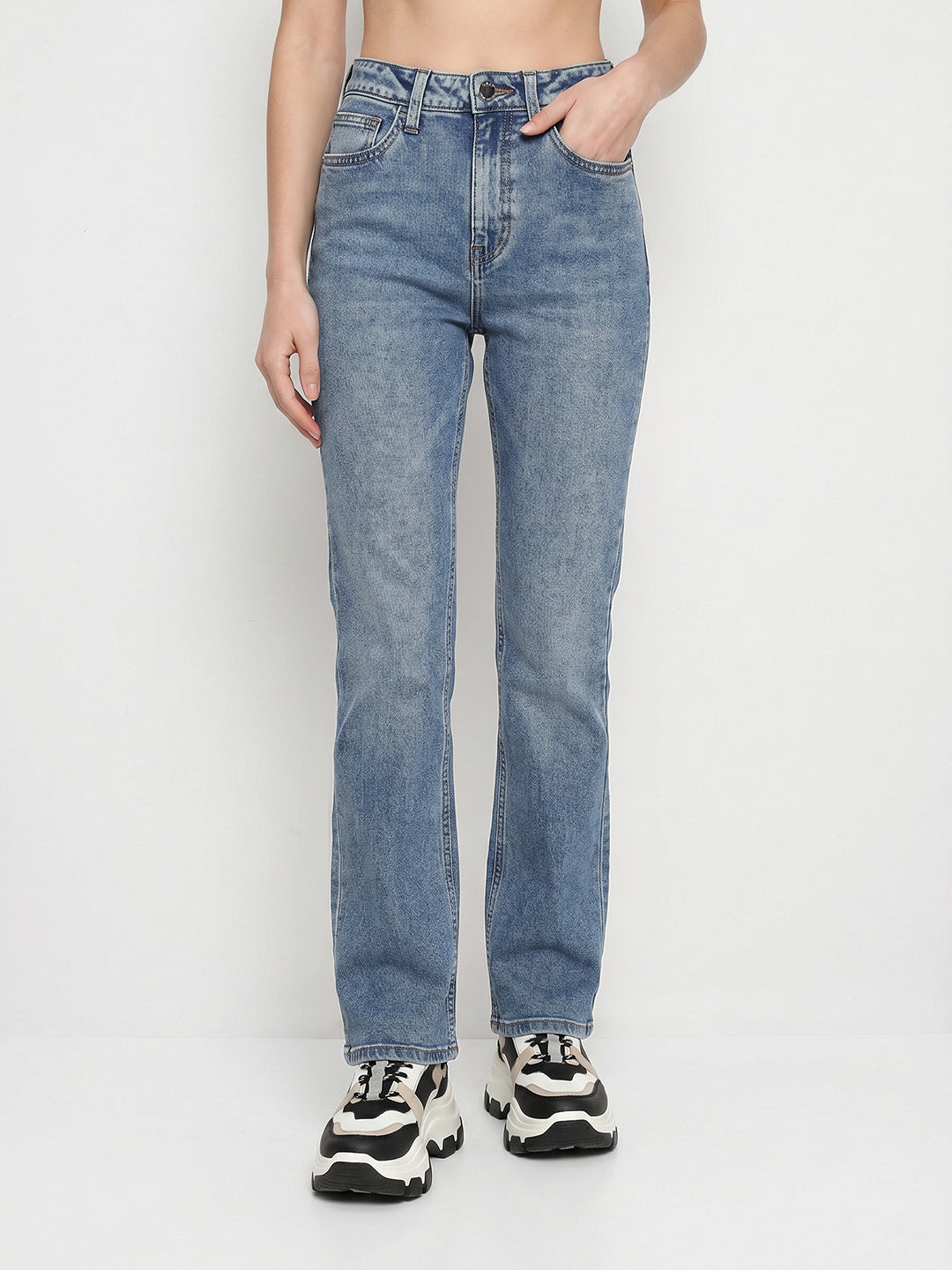Blue Washed Straight Fit Jeans