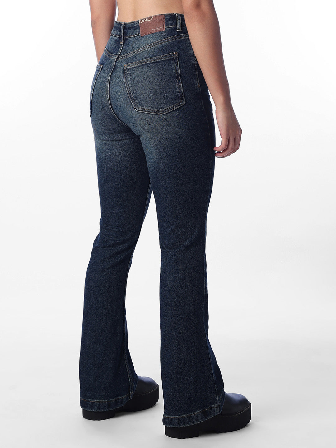 Dark Blue Washed Flared Jeans