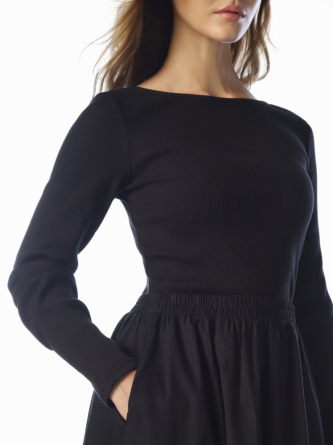 Black Boat Neck Long Dress