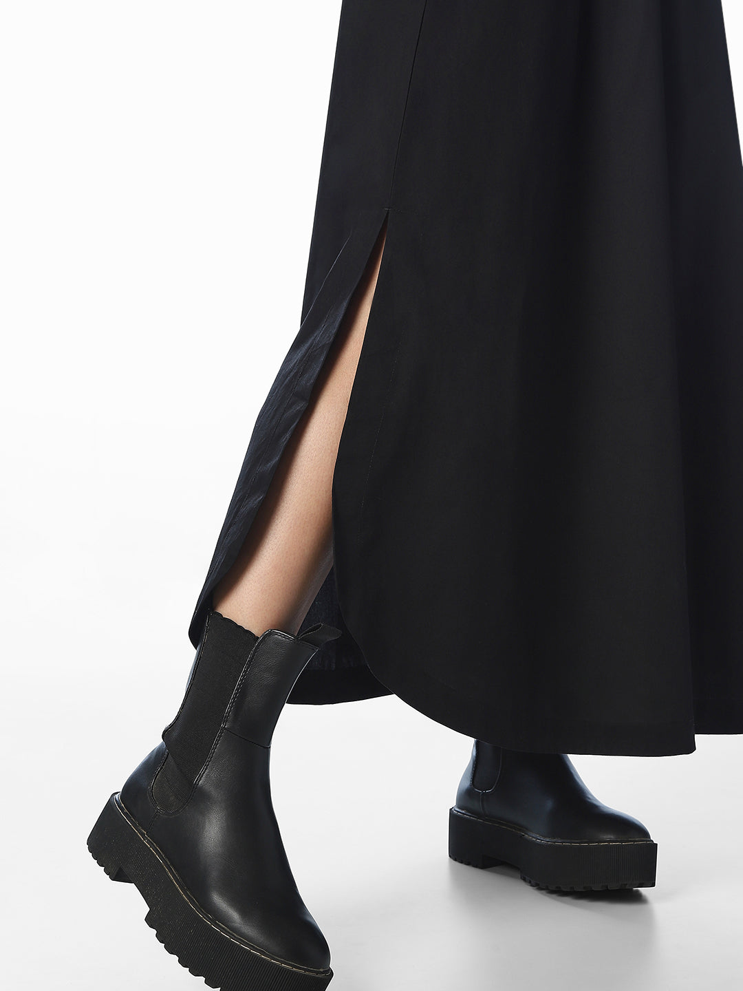 Black Boat Neck Long Dress