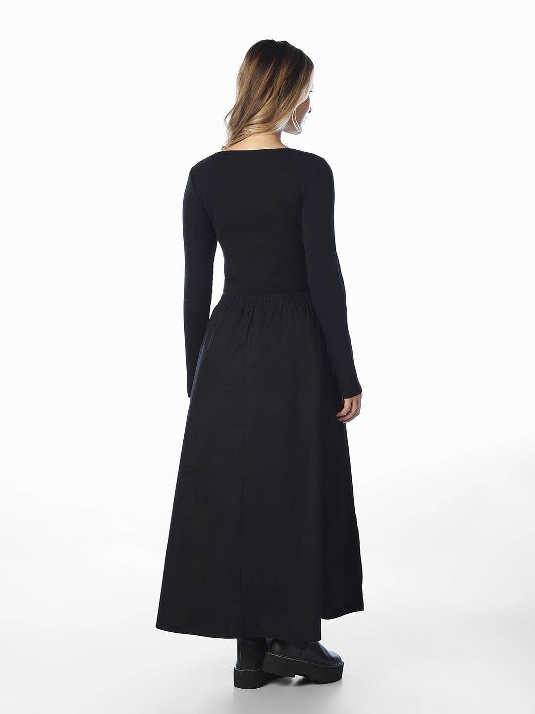 Black Boat Neck Long Dress