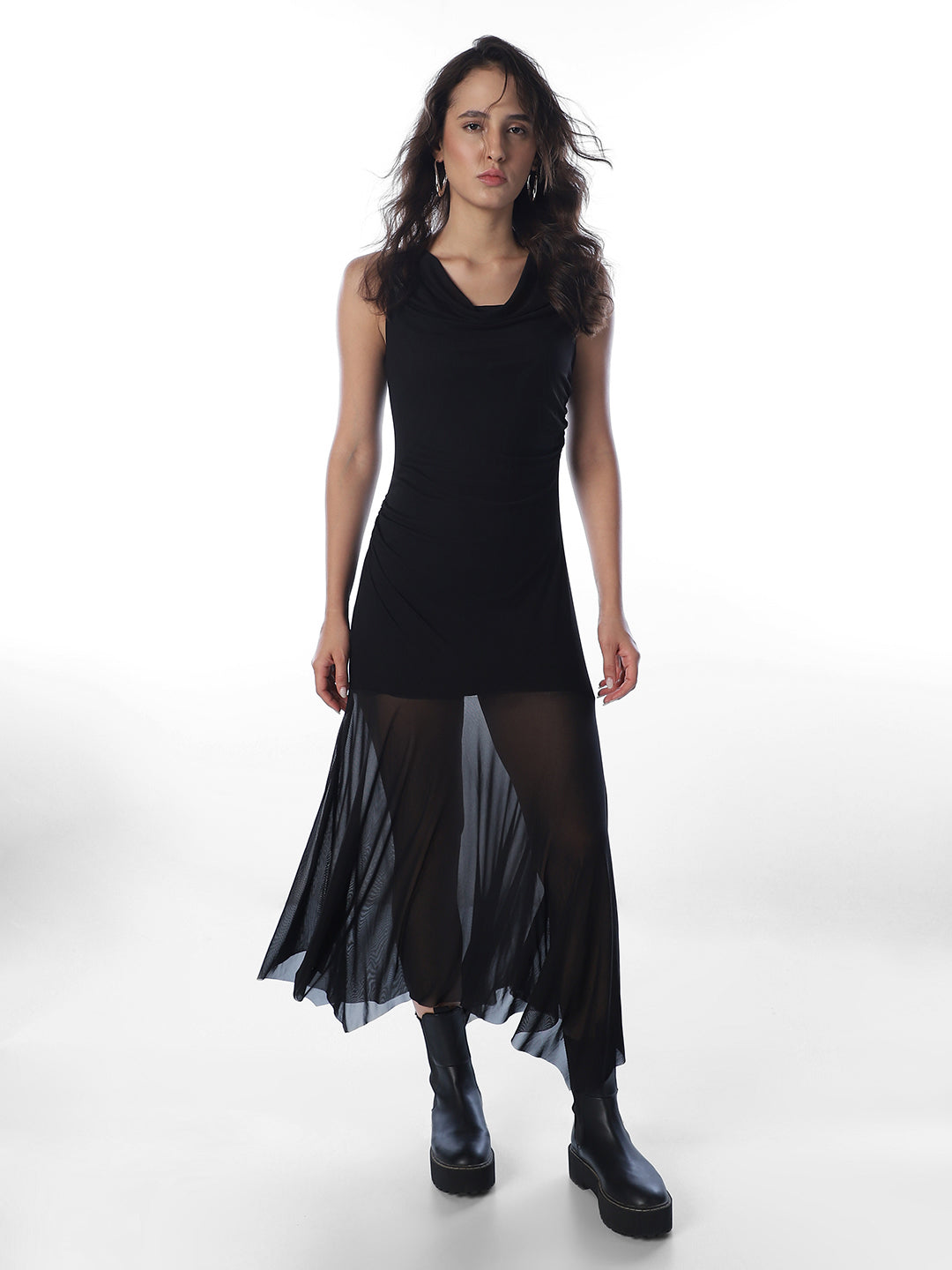 Black Asymmetric Pleated Dress