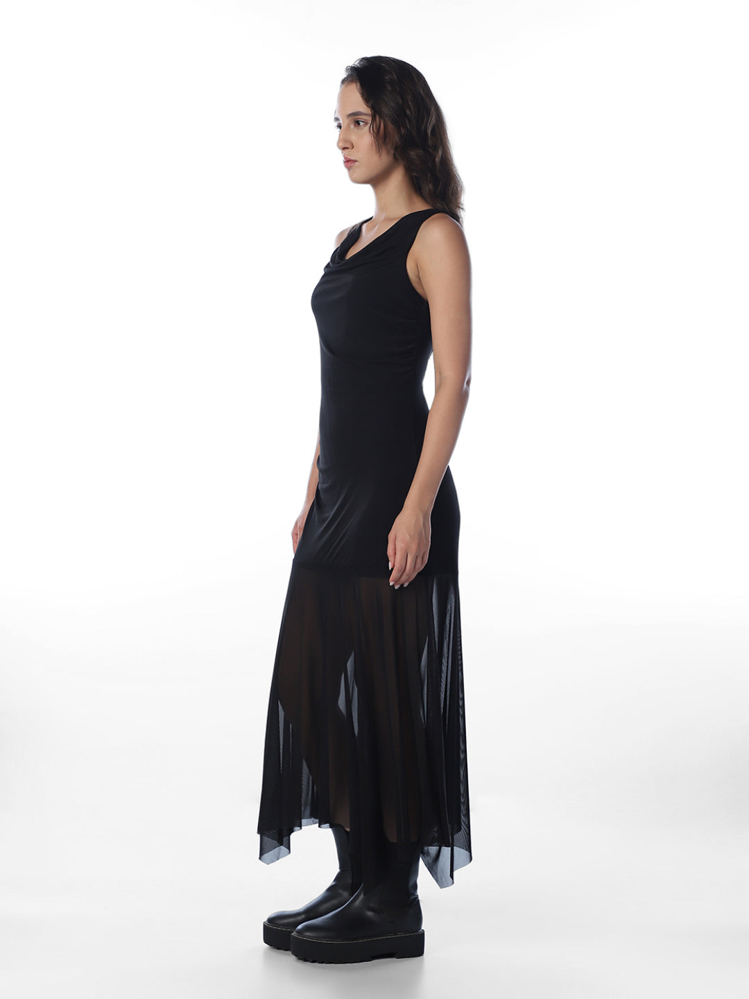 Black Asymmetric Pleated Dress