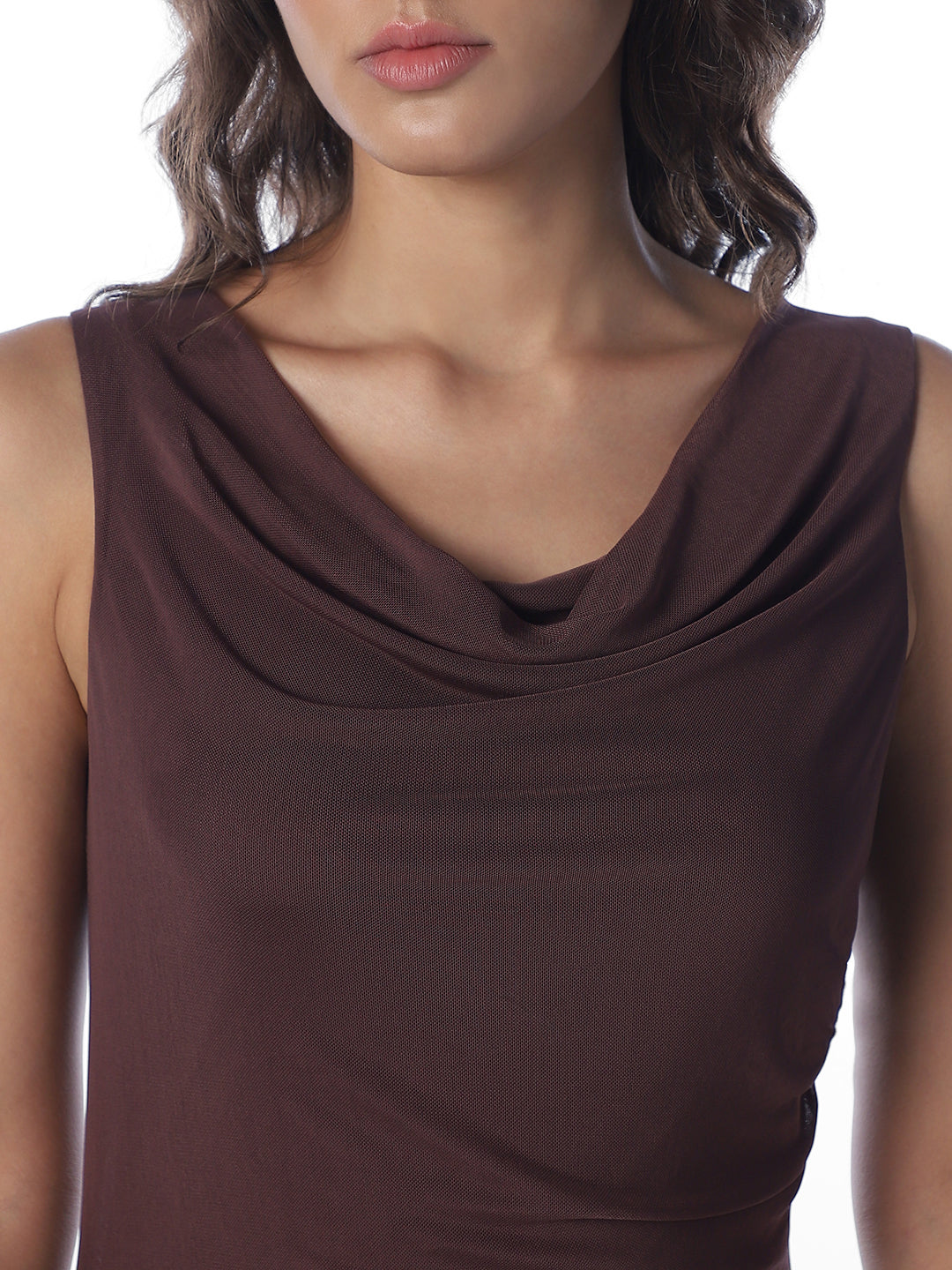 Brown Asymmetric Pleated Dress