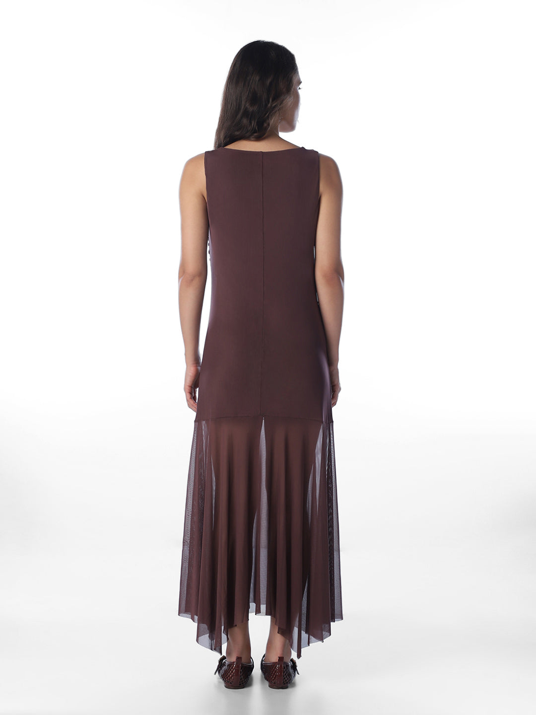 Brown Asymmetric Pleated Dress
