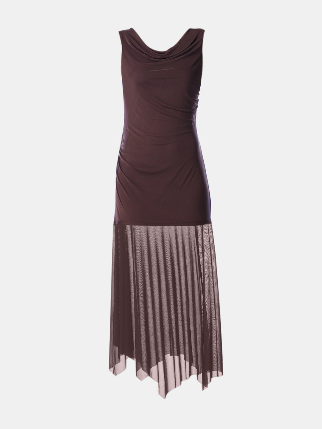 Brown Asymmetric Pleated Dress
