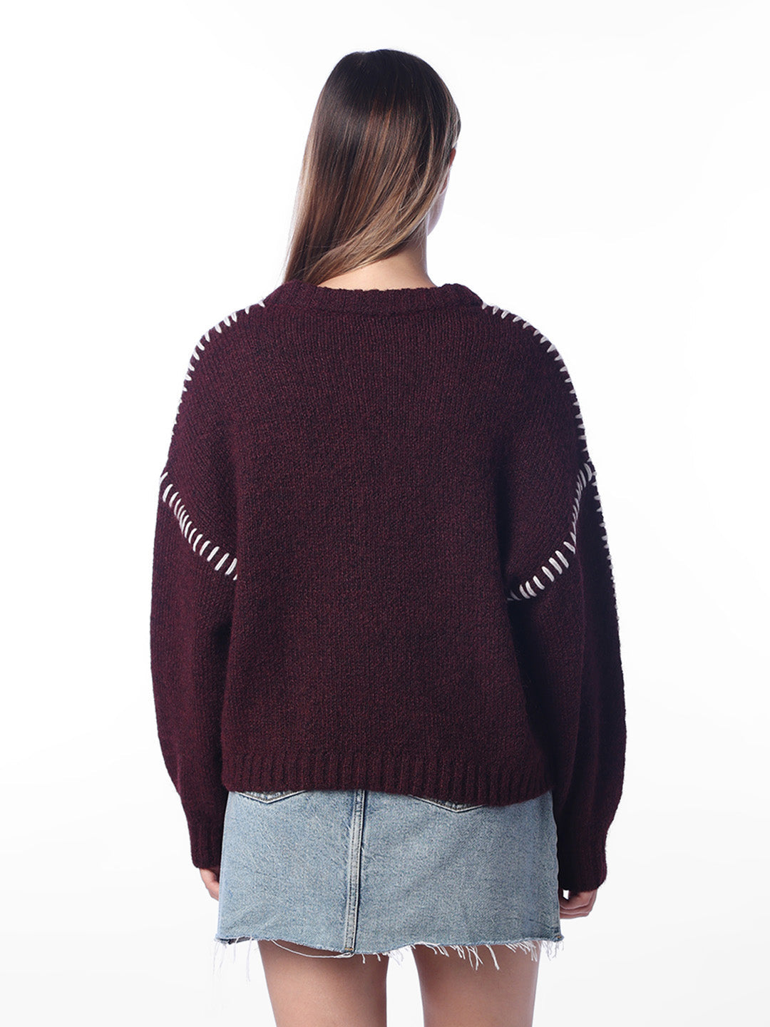 Maroon Contrast Stitch Sweater