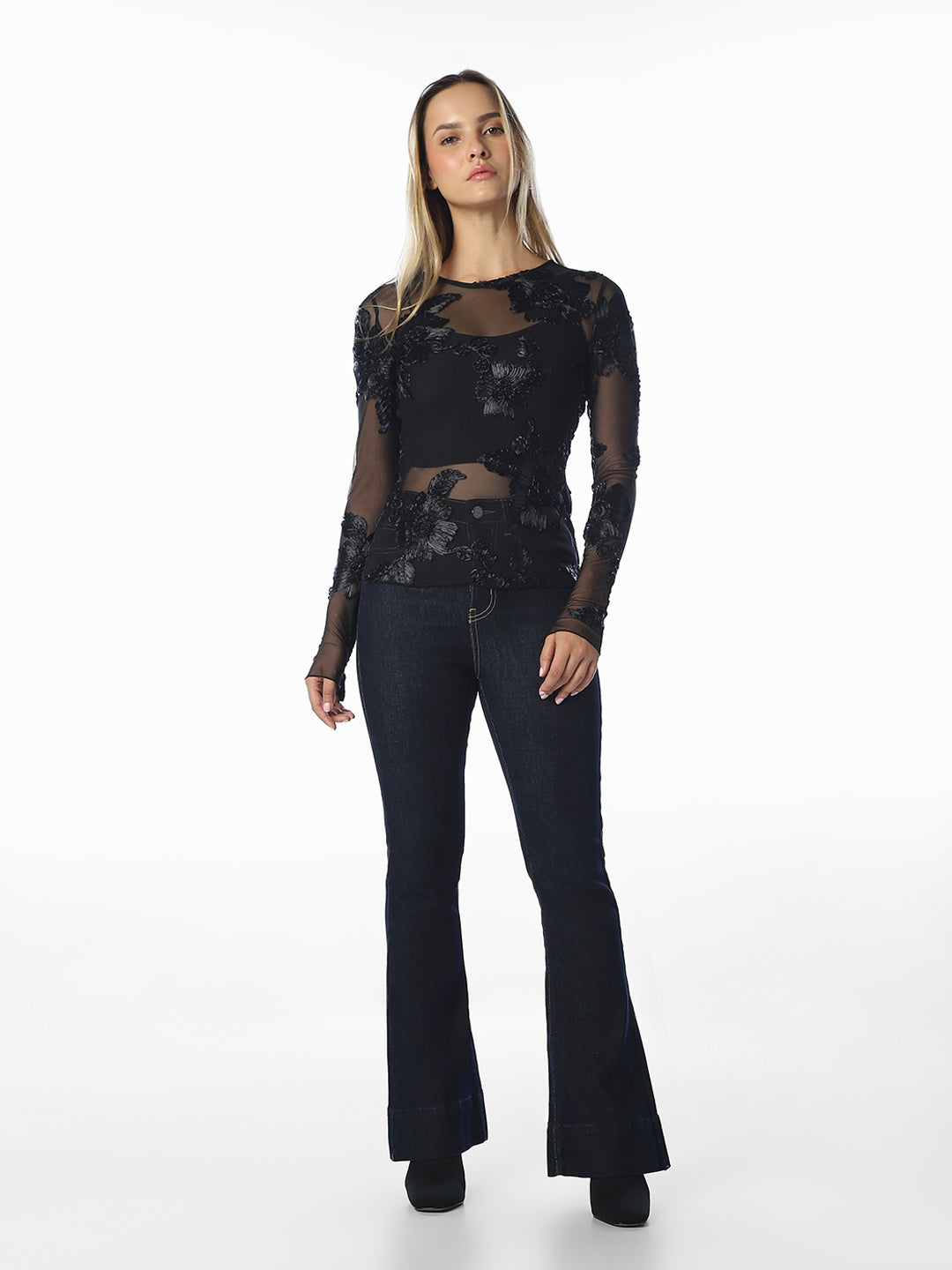 Black Sheer Floral Top
