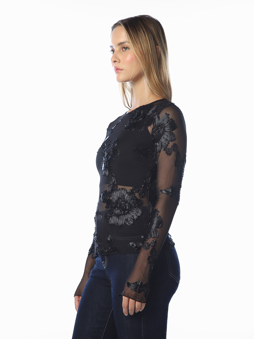 Black Sheer Floral Top