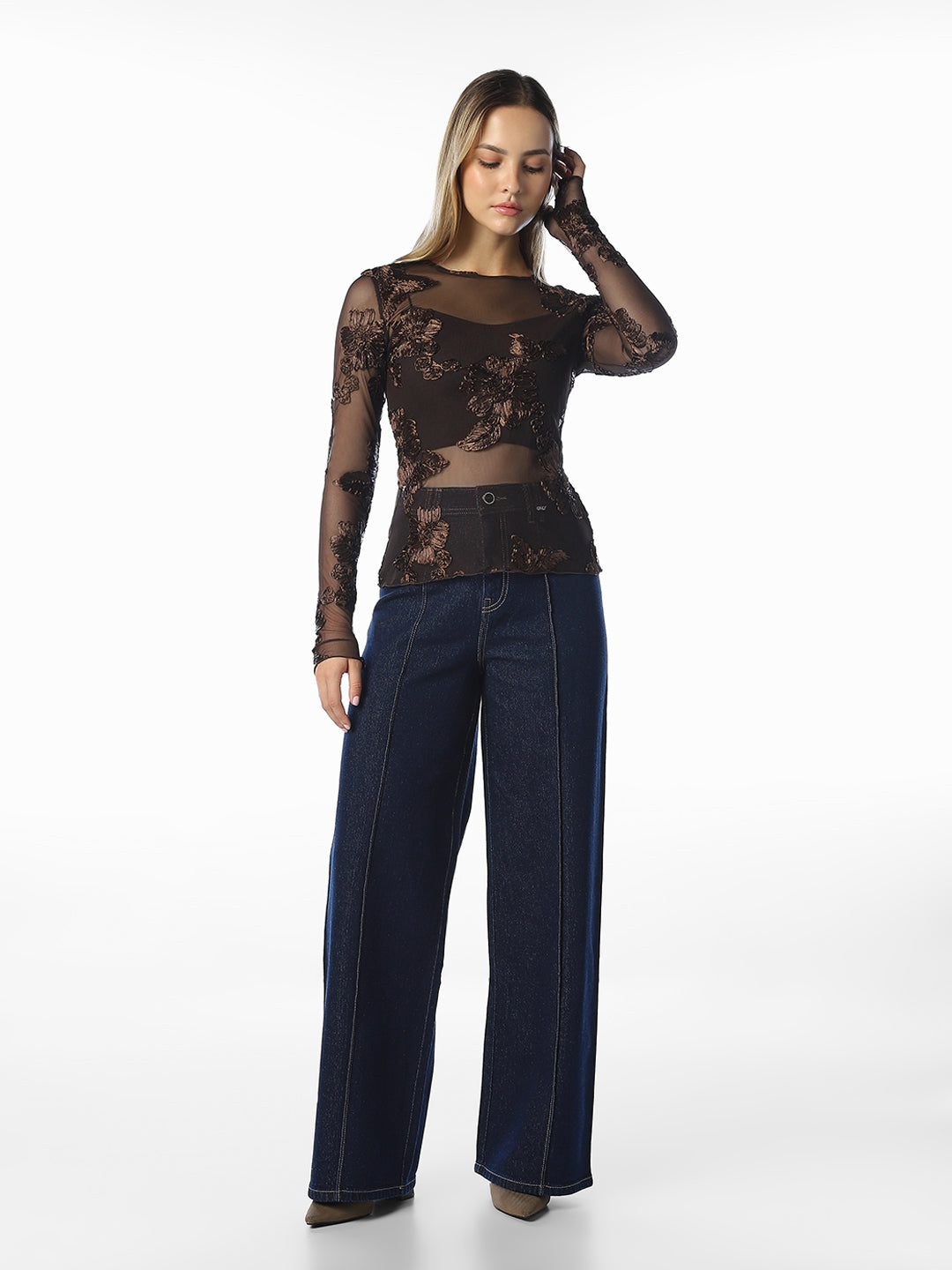 Brown Sheer Floral Top
