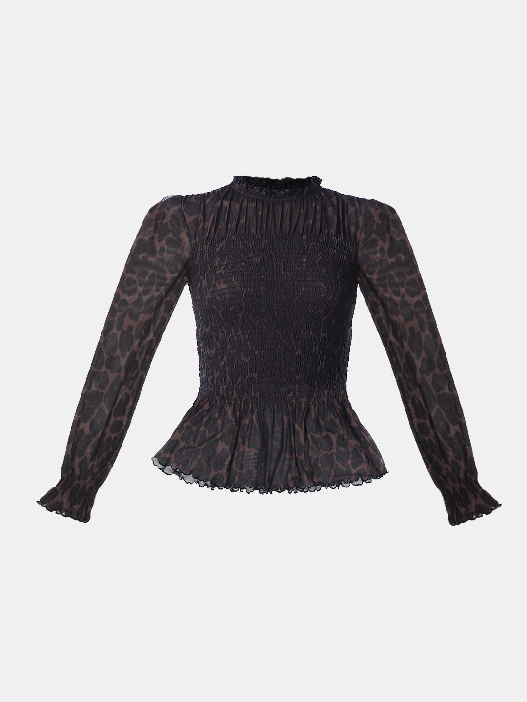 Brown Animal Print Smocked Top