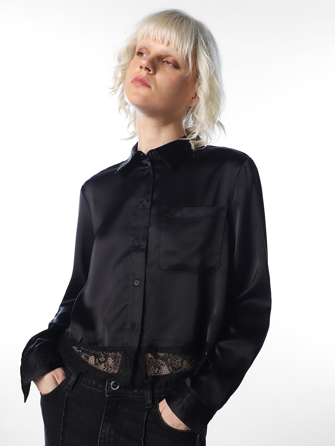 Black Satin Lace Shirt
