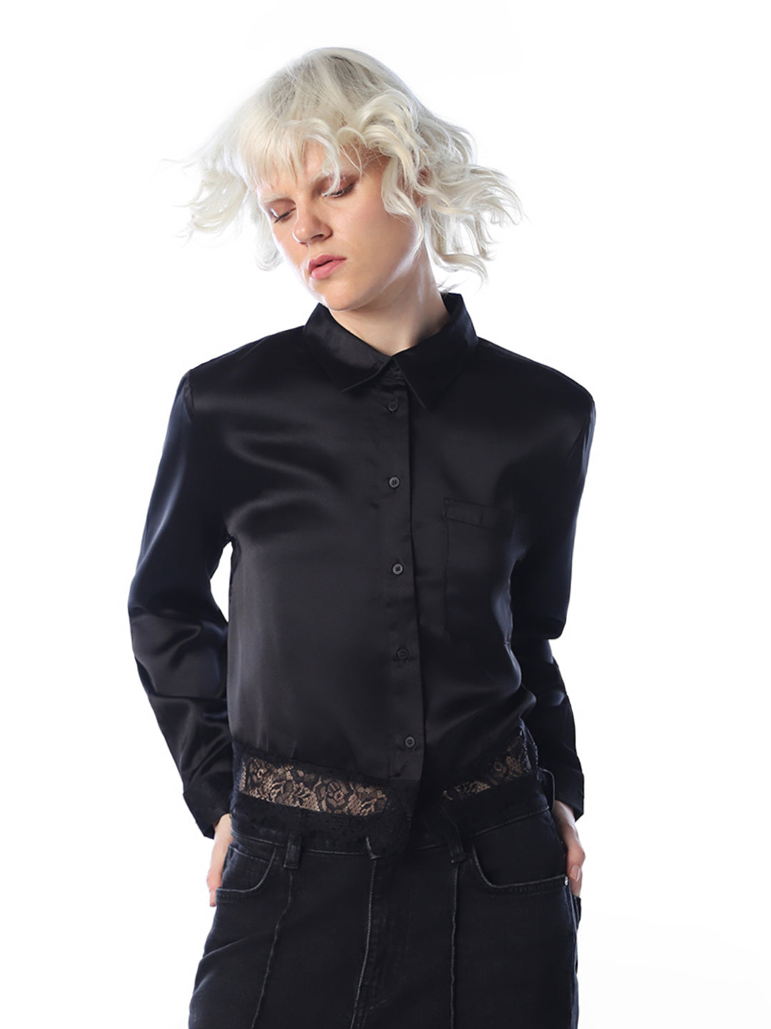 Black Satin Lace Shirt