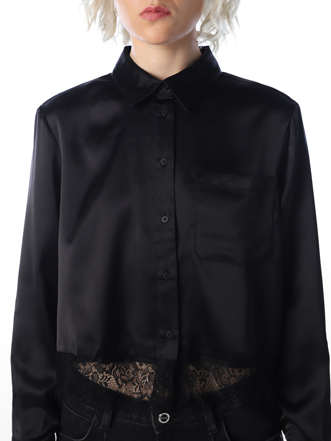 Black Satin Lace Shirt