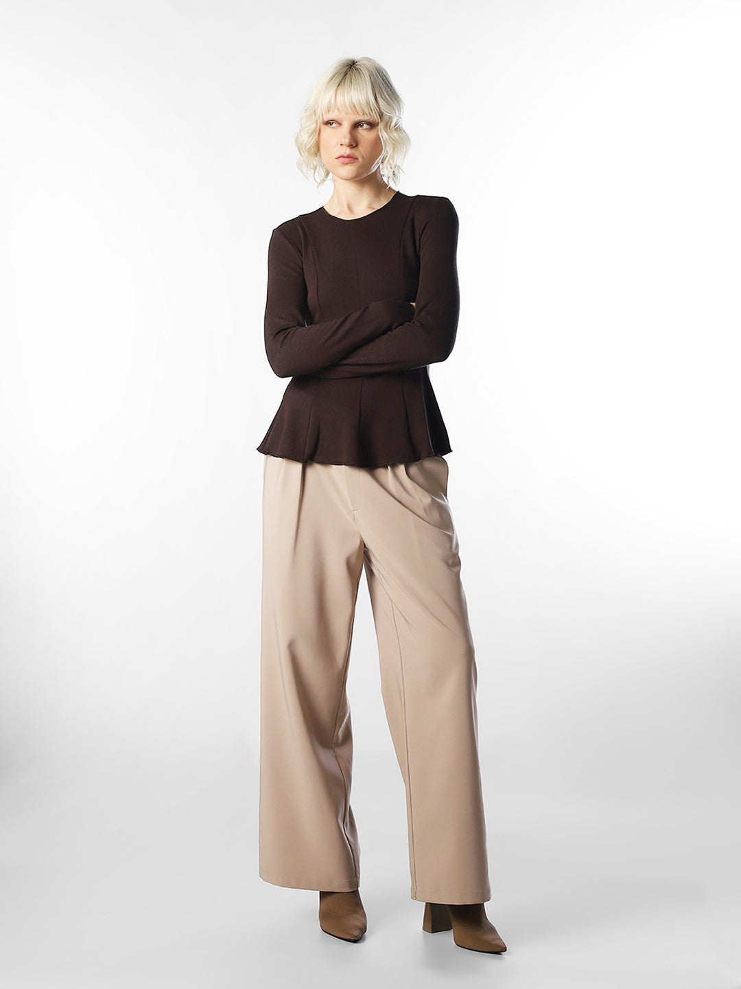 Dark Brown Peplum Top
