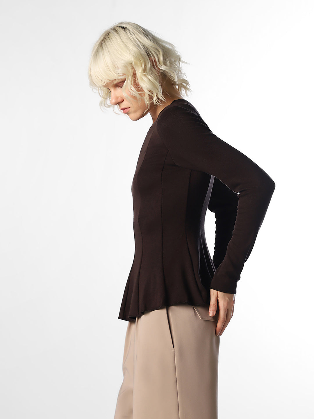 Dark Brown Peplum Top