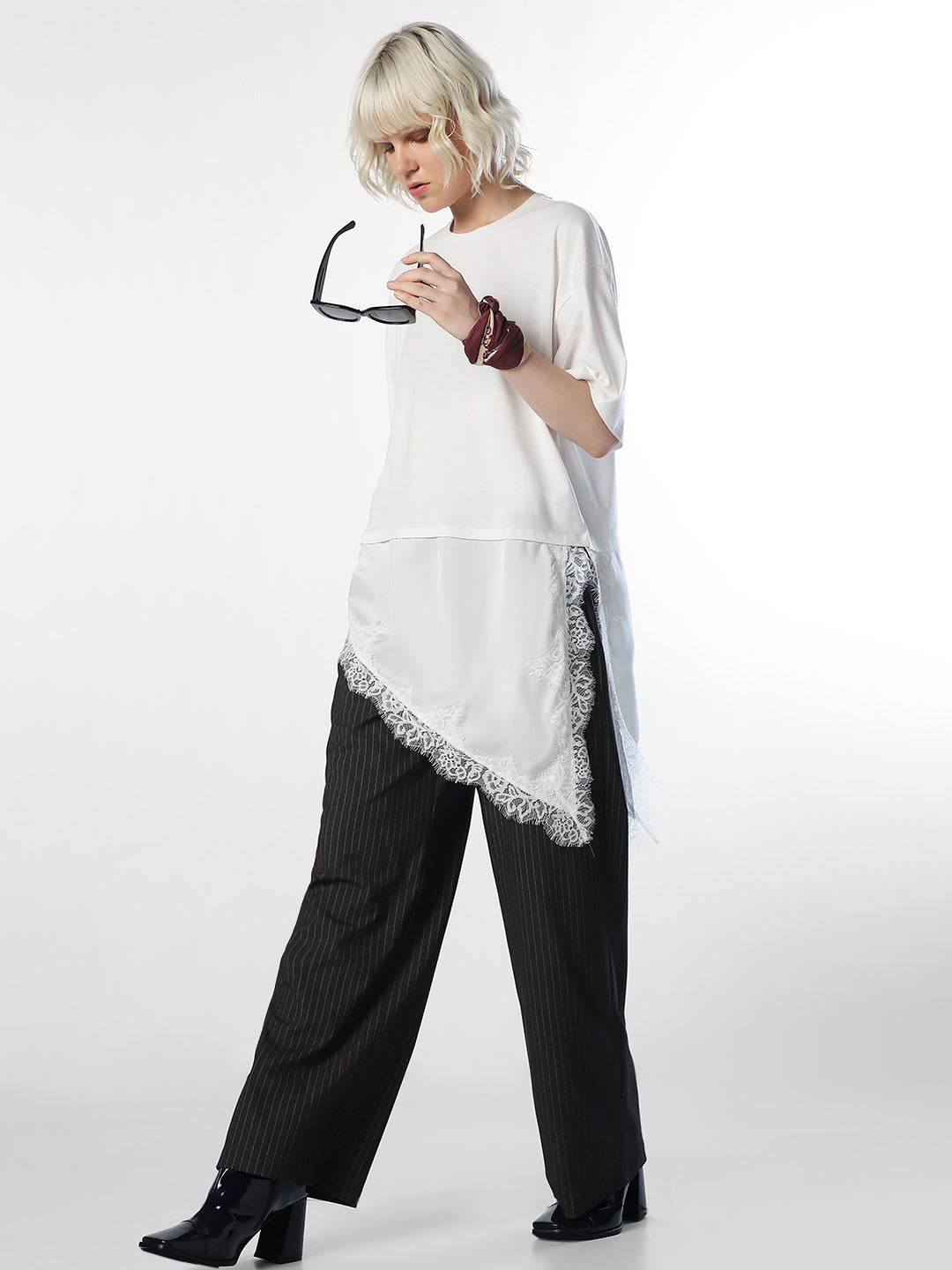 White Asymmetric Lace Top