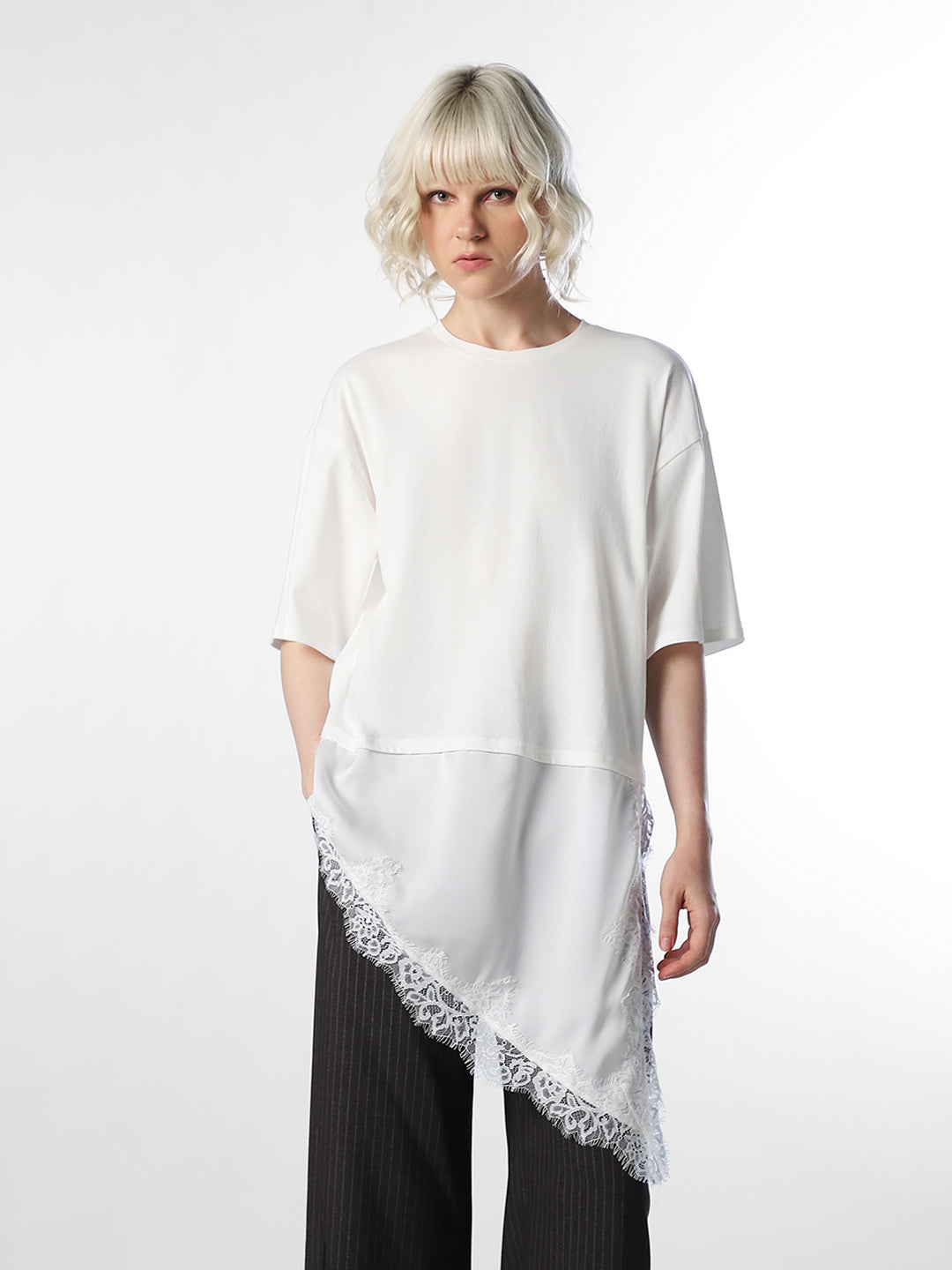 White Asymmetric Lace Top