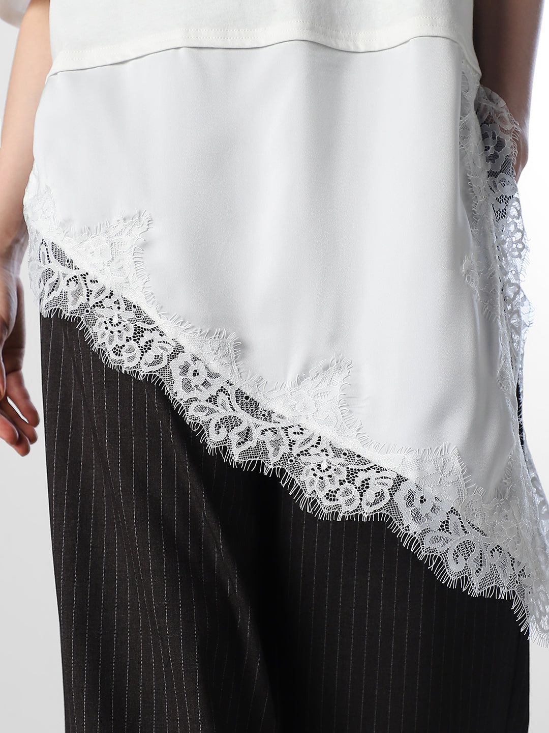 White Asymmetric Lace Top