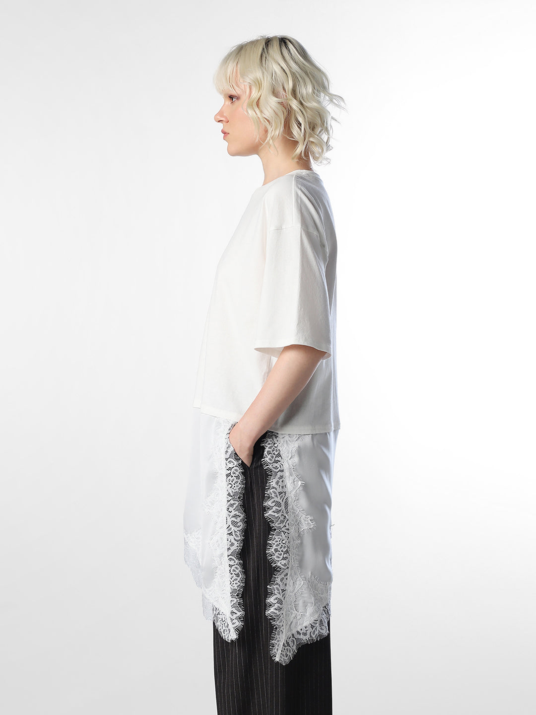 White Asymmetric Lace Top