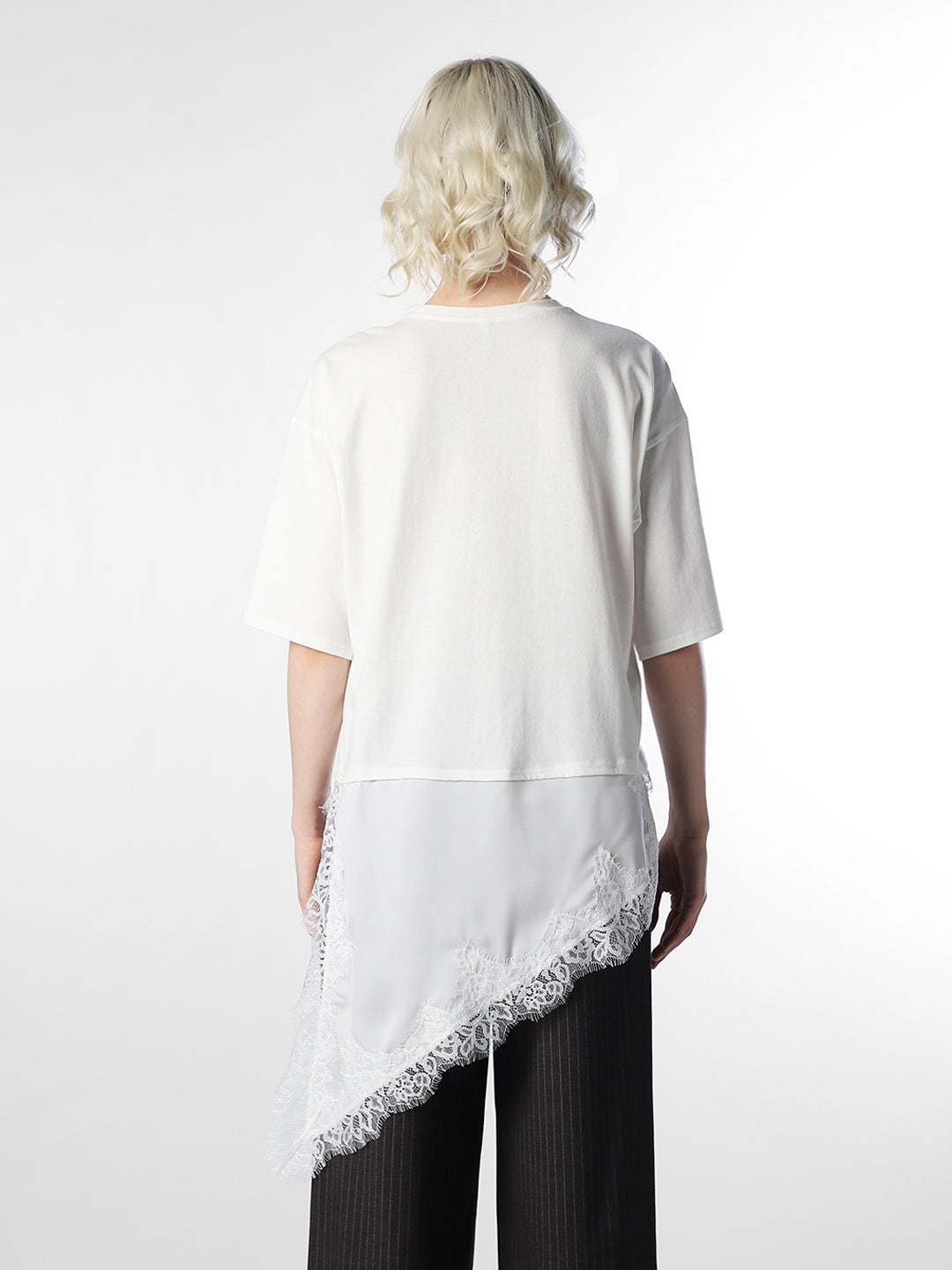 White Asymmetric Lace Top