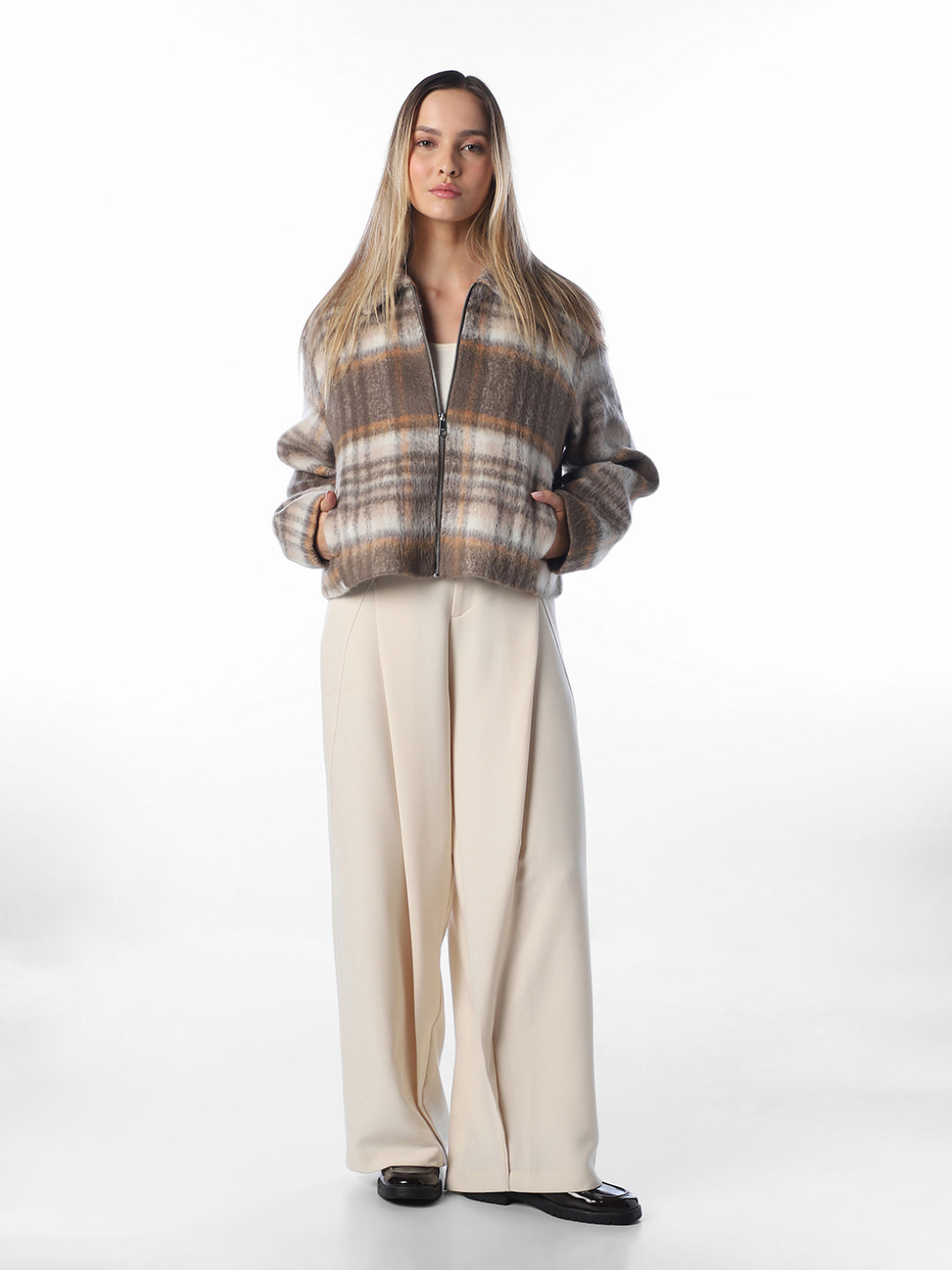 Beige Check Casual Jacket