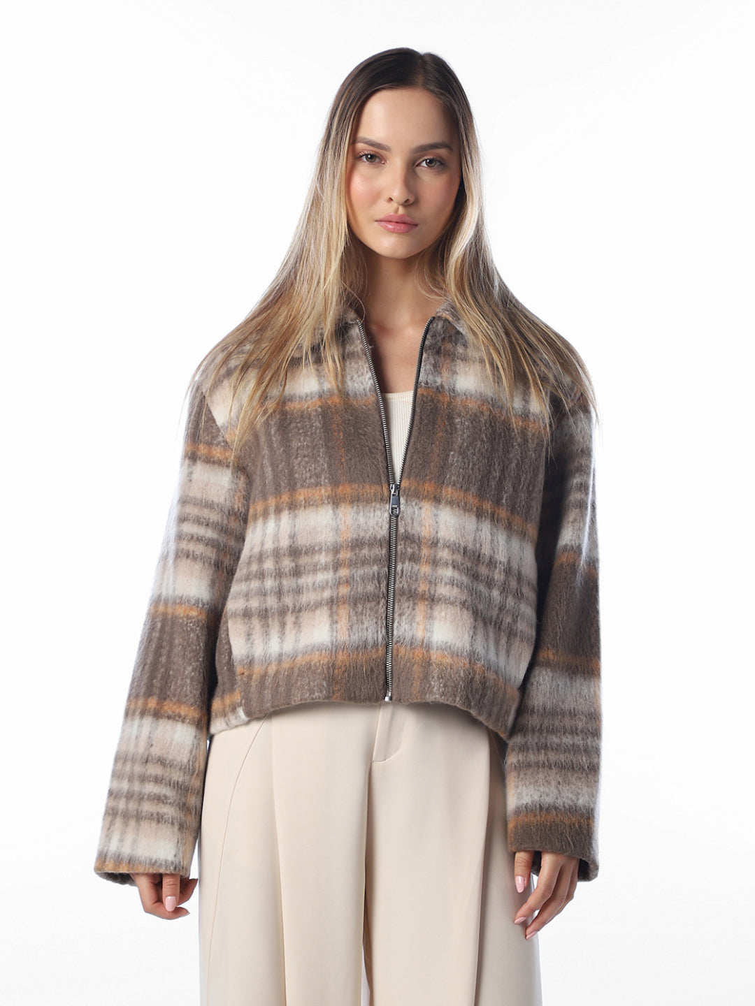 Beige Check Casual Jacket