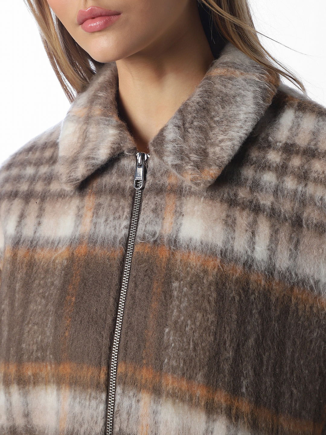 Beige Check Casual Jacket