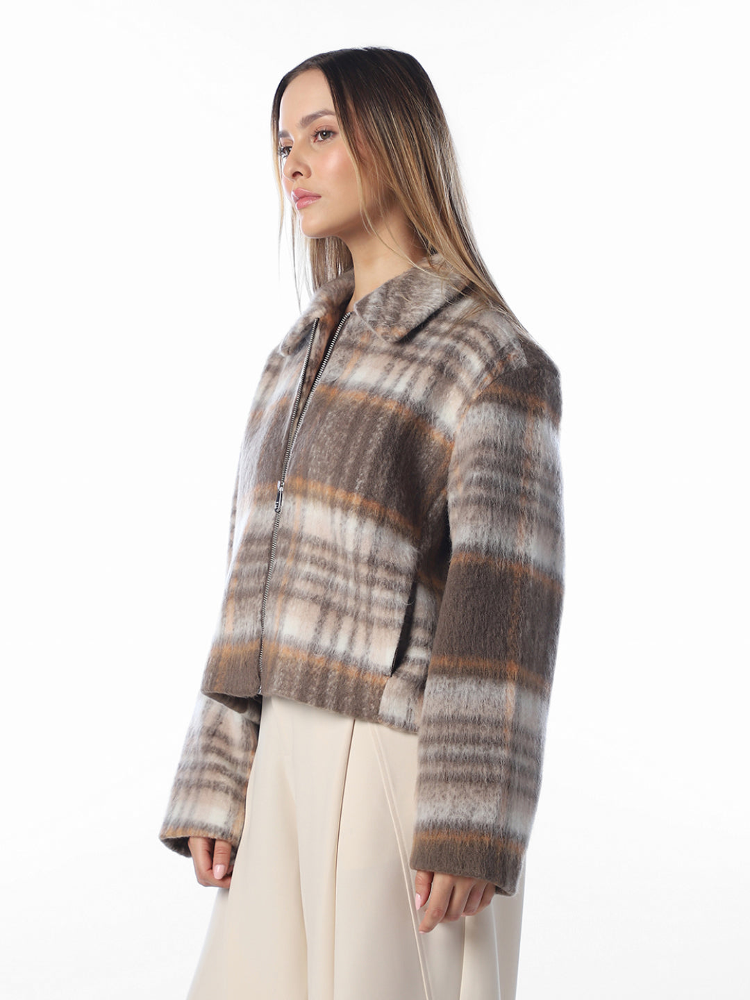 Beige Check Casual Jacket