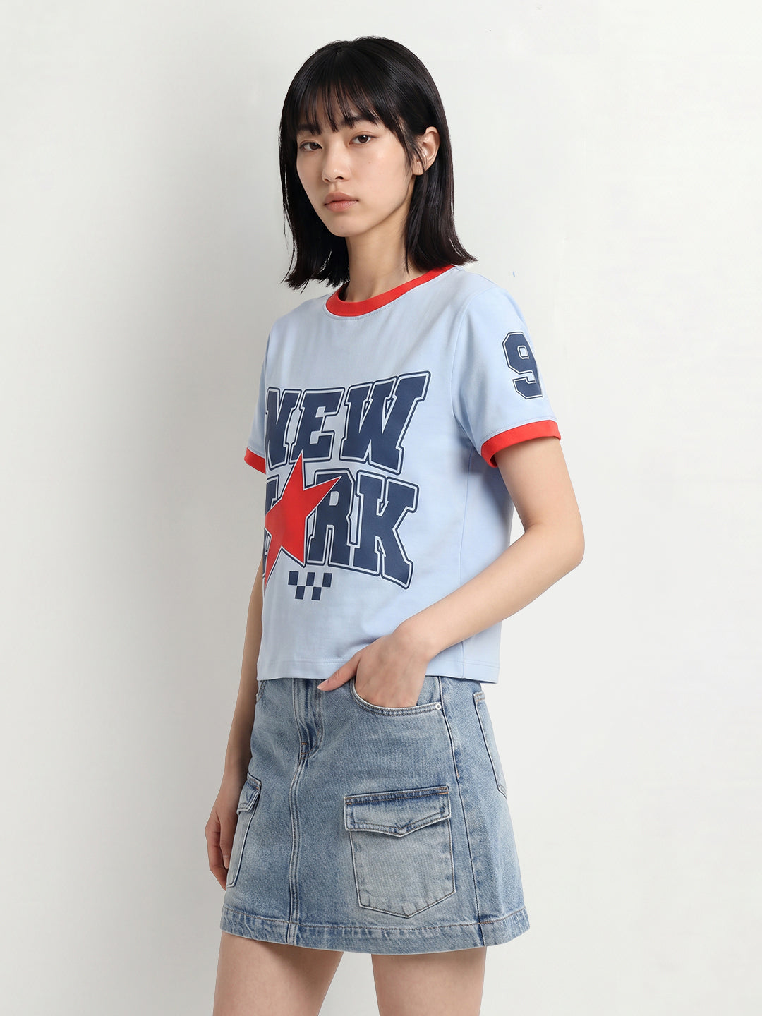 Blue Printed Cotton T-shirt