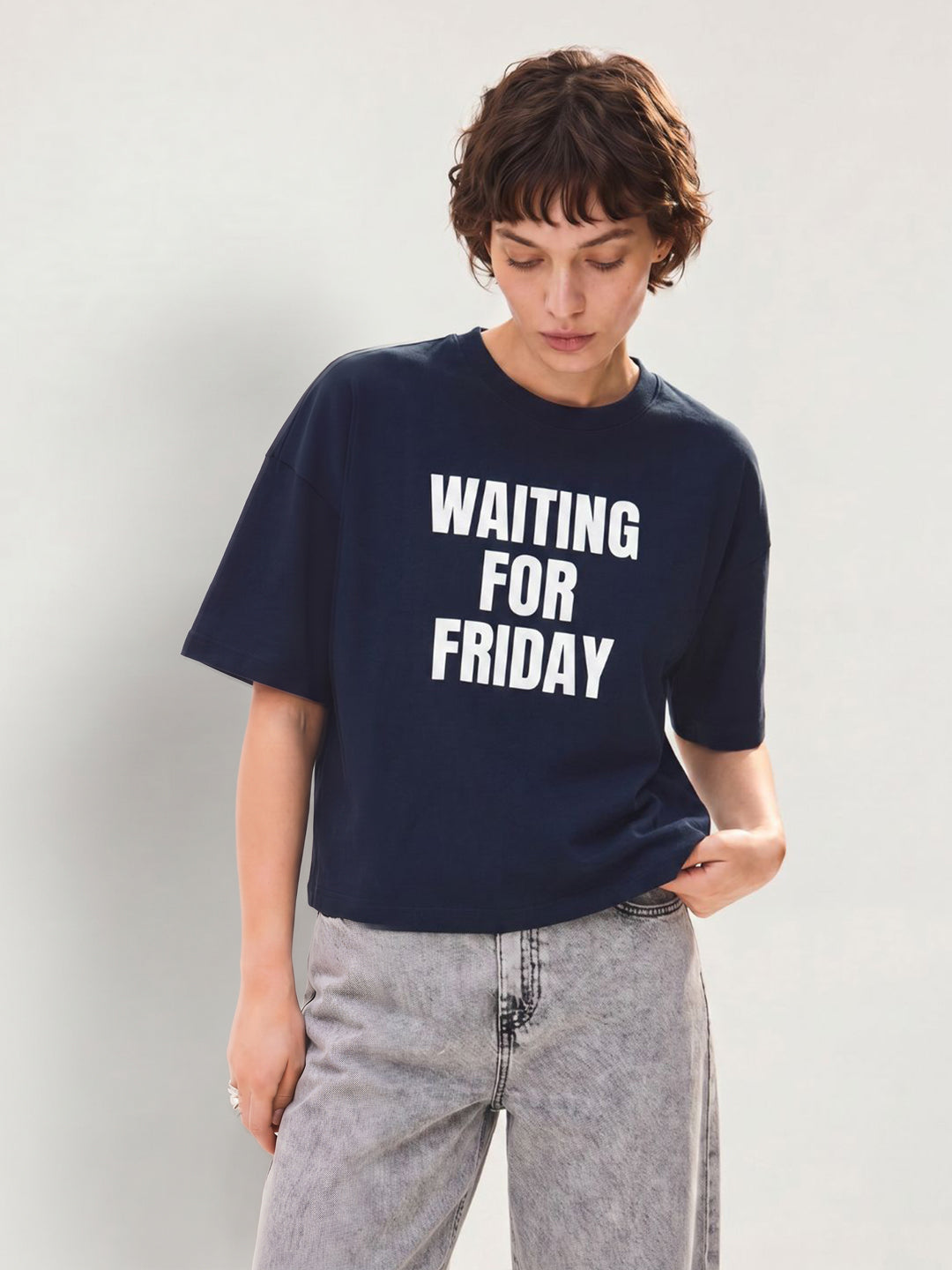 Navy Blue Text Print T-shirt