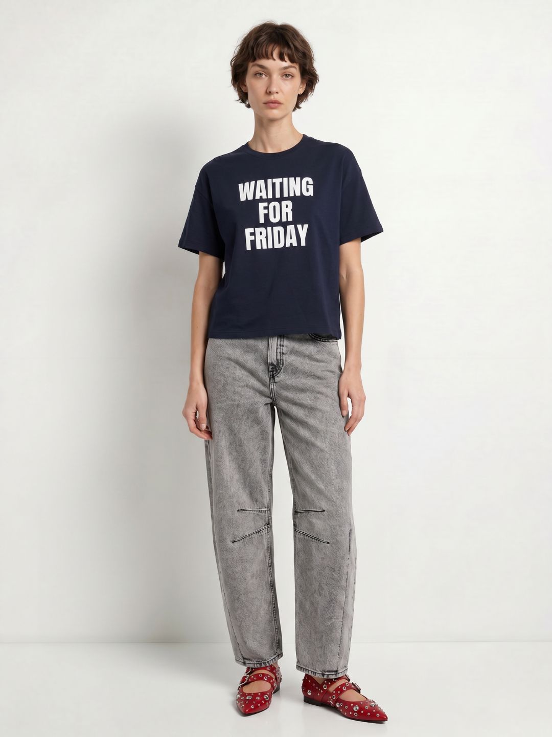 Navy Blue Text Print T-shirt