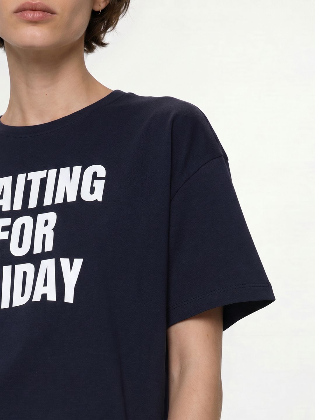 Navy Blue Text Print T-shirt