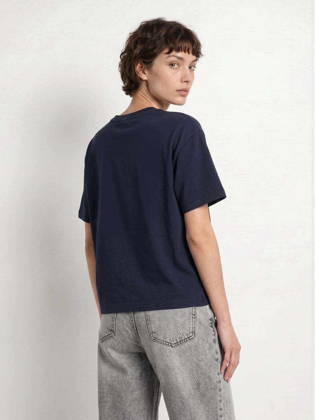 Navy Blue Text Print T-shirt