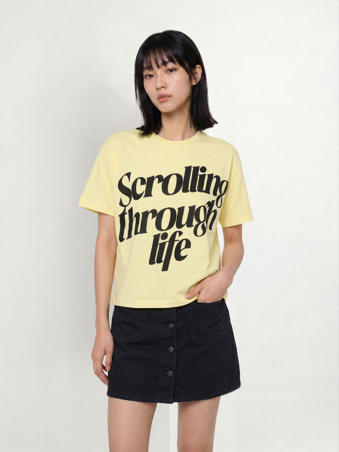 Yellow Printed Cotton T-shirt