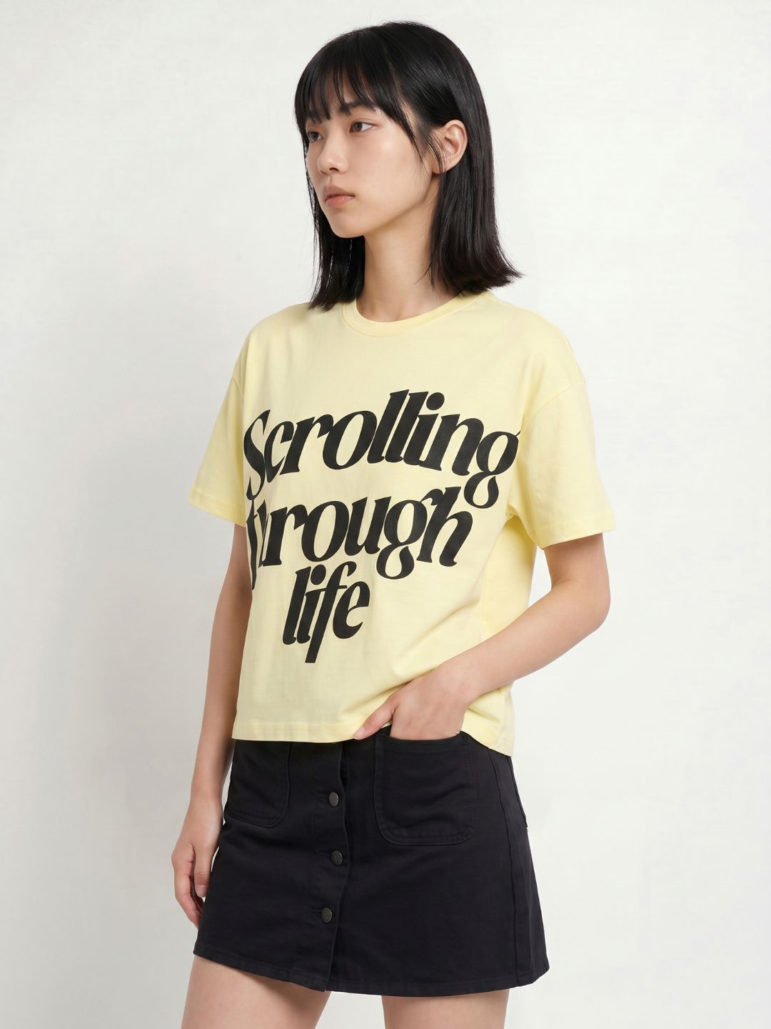 Yellow Printed Cotton T-shirt
