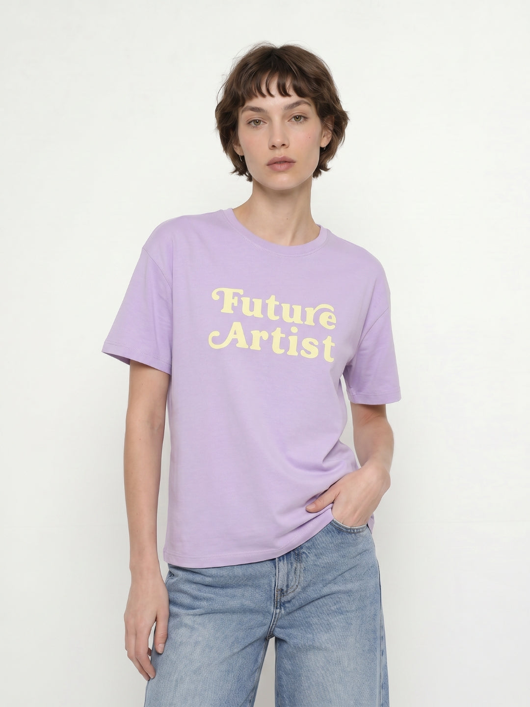 Purple Printed Cotton T-shirt