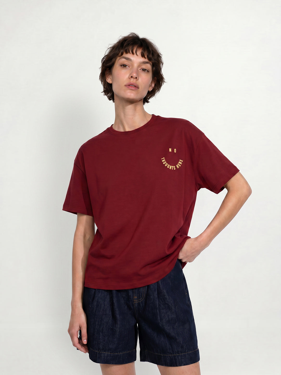 Maroon Printed Cotton T-shirt