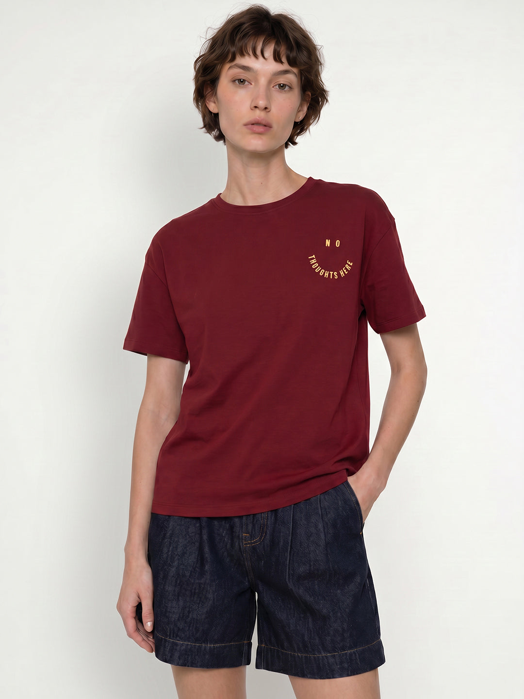 Maroon Printed Cotton T-shirt