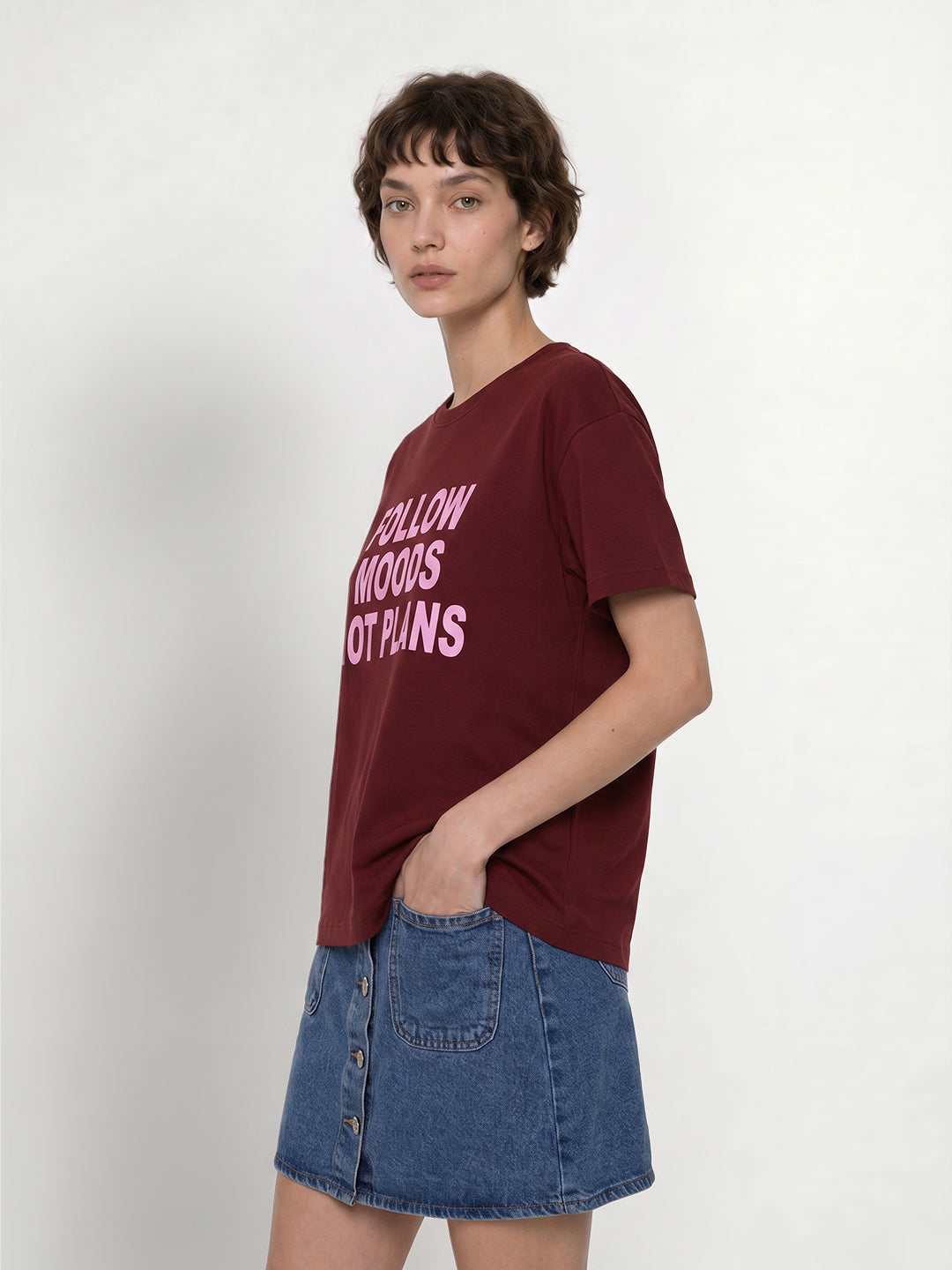 Maroon Slogan Print T-shirt