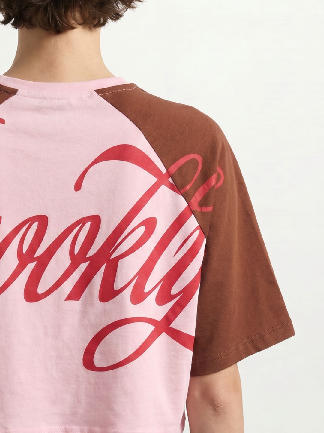 Pink Colourblocked Cropped T-Shirt