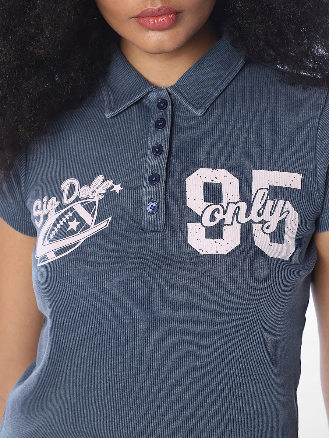 Blue Printed Cropped Polo