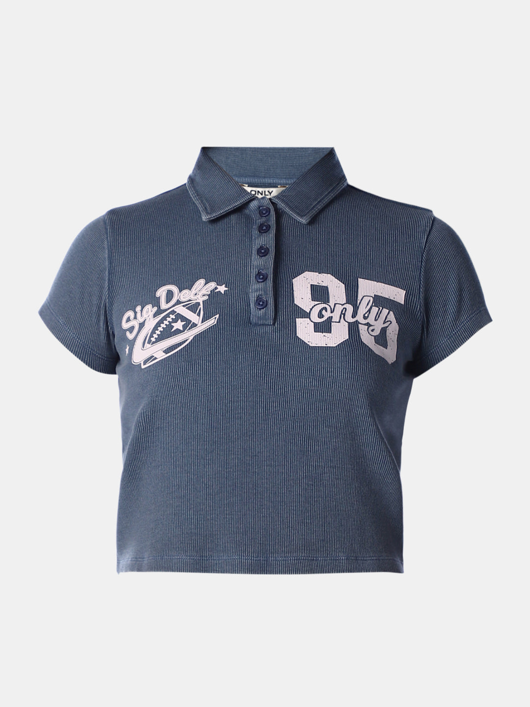 Blue Printed Cropped Polo